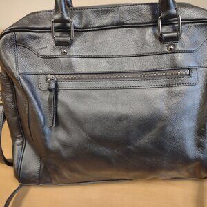 Franklin Covey - leather work tote laptop briefcase organizer - pewter gray EUC